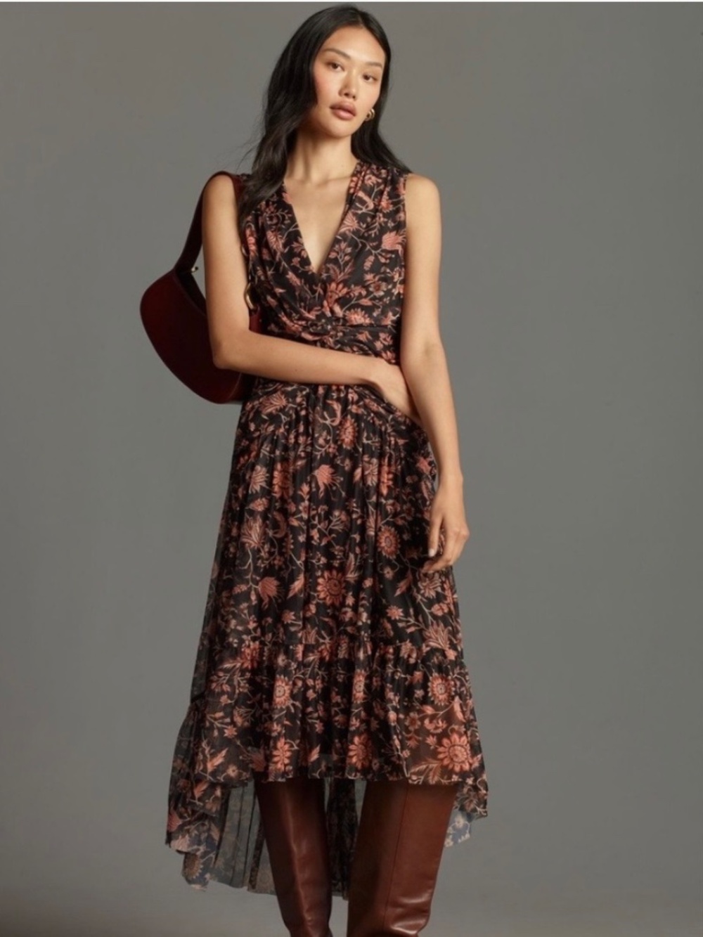 Anthropologie V-neck sleeveless midi dress